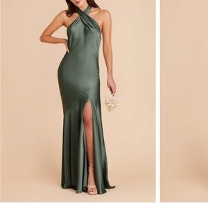 Bridy Grey Green Matte Satin Dress - Bridesmaid, Black Tie, Gala, Prom